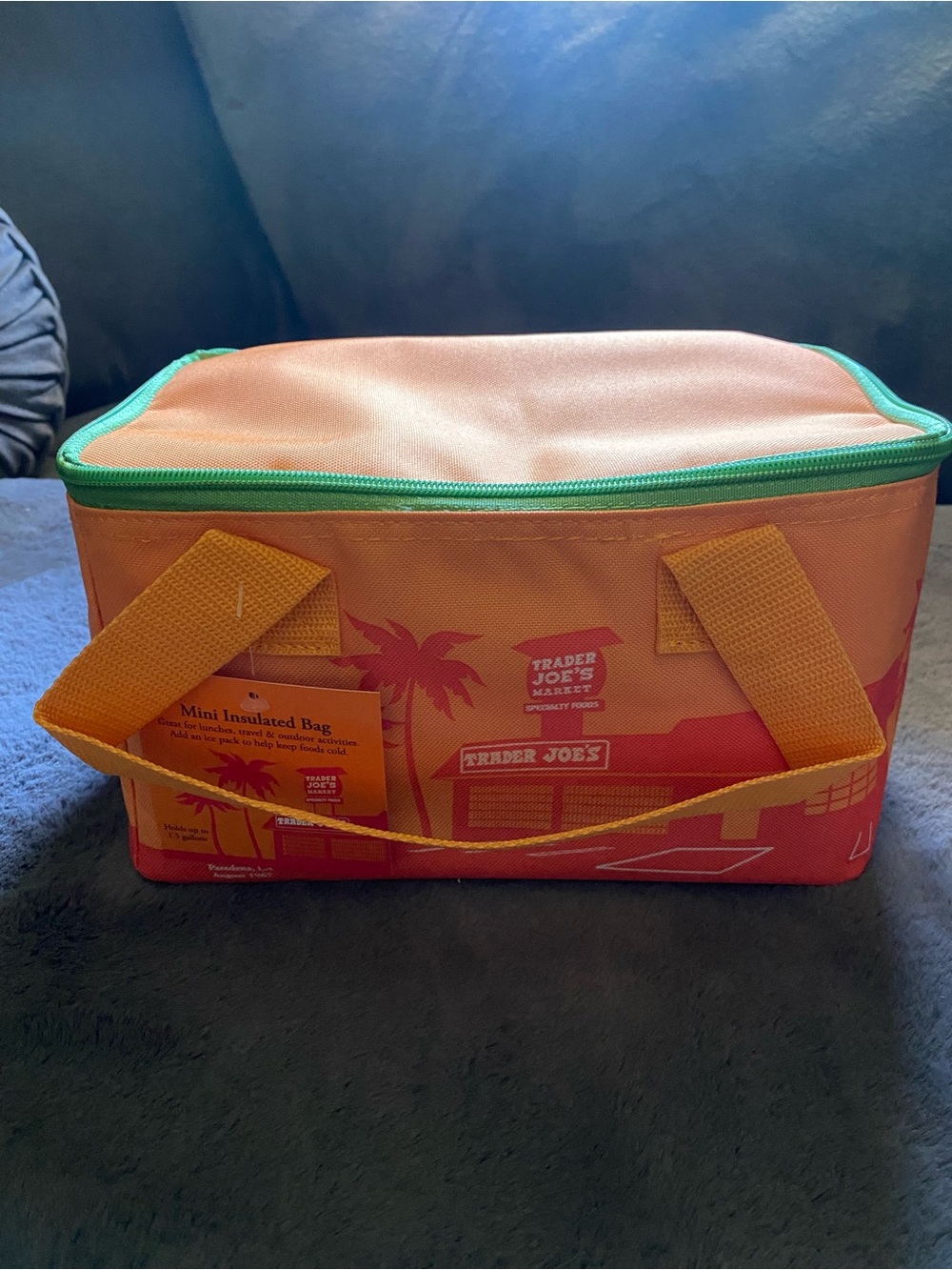 Trader Joe's Orange Mini Insulated Lunch Bag with Green Trim